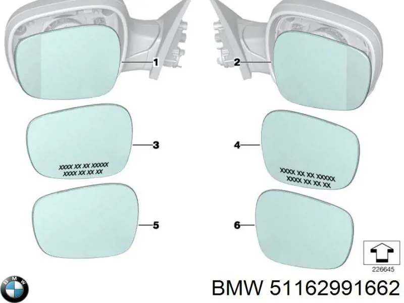 51162991662 BMW Дзеркальний елемент правий