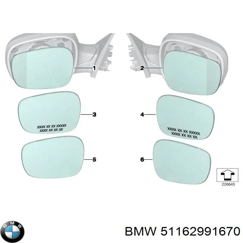 Скло дзеркала заднього виду, правого BMW 51162991670 ціна, від 129.82 USD