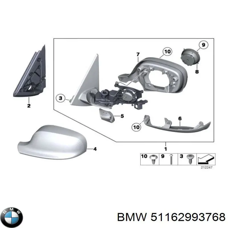 Корпус дзеркала заднього виду, правий BMW 51162993768 ціна, від 334.92 USD