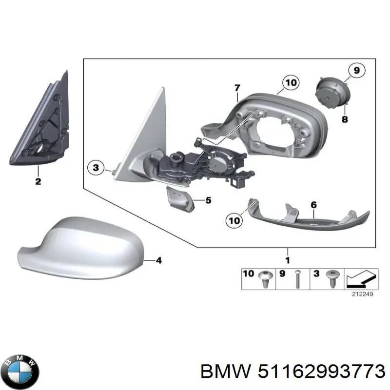 51162993773 BMW Дзеркало заднього виду, ліве