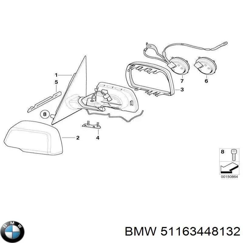 Праве бічне дзеркало BMW 51163448132 ціна, від 50.67 USD