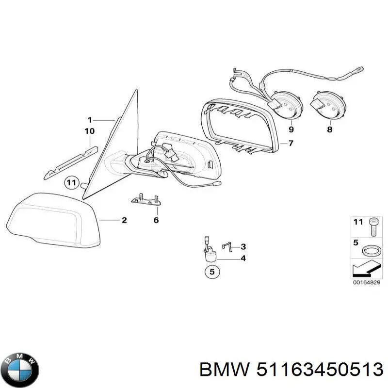 51163450513 BMW Дзеркало заднього виду, ліве