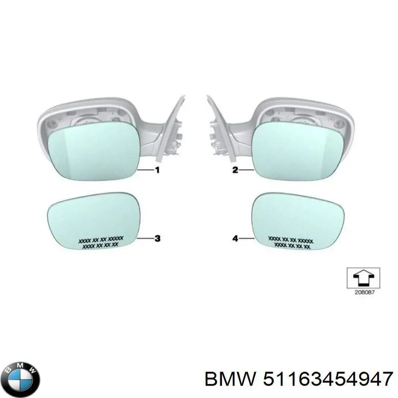 Дзеркальний елемент лівого дзеркала заднього виду BMW 51163454947 ціна, від 233.06 USD