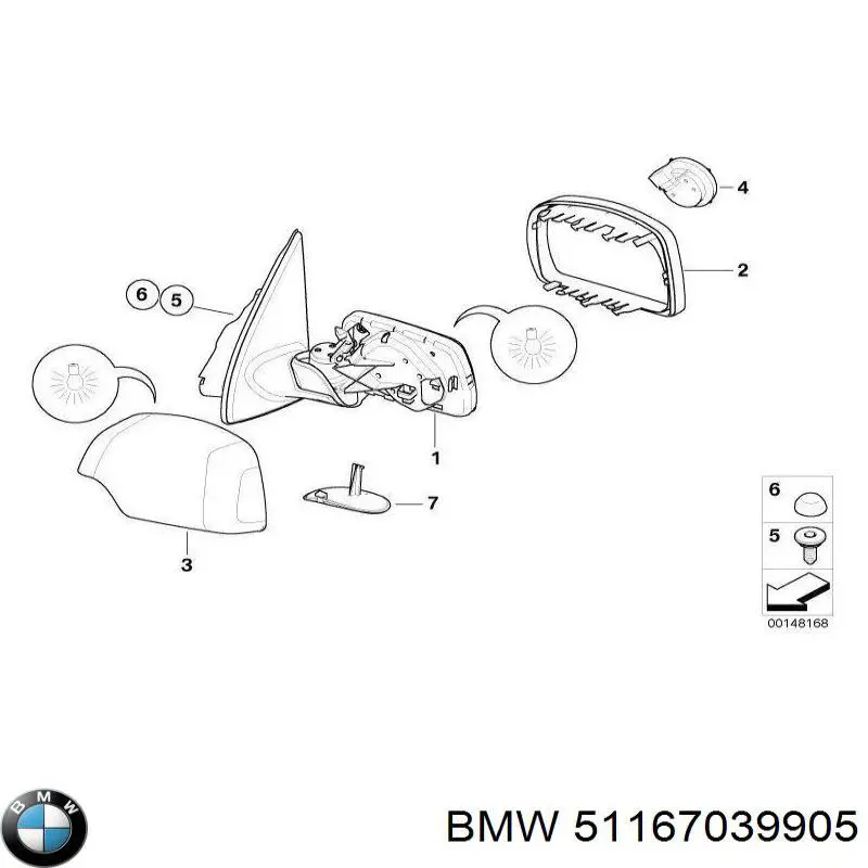 51167039905 BMW Дзеркало заднього виду, ліве