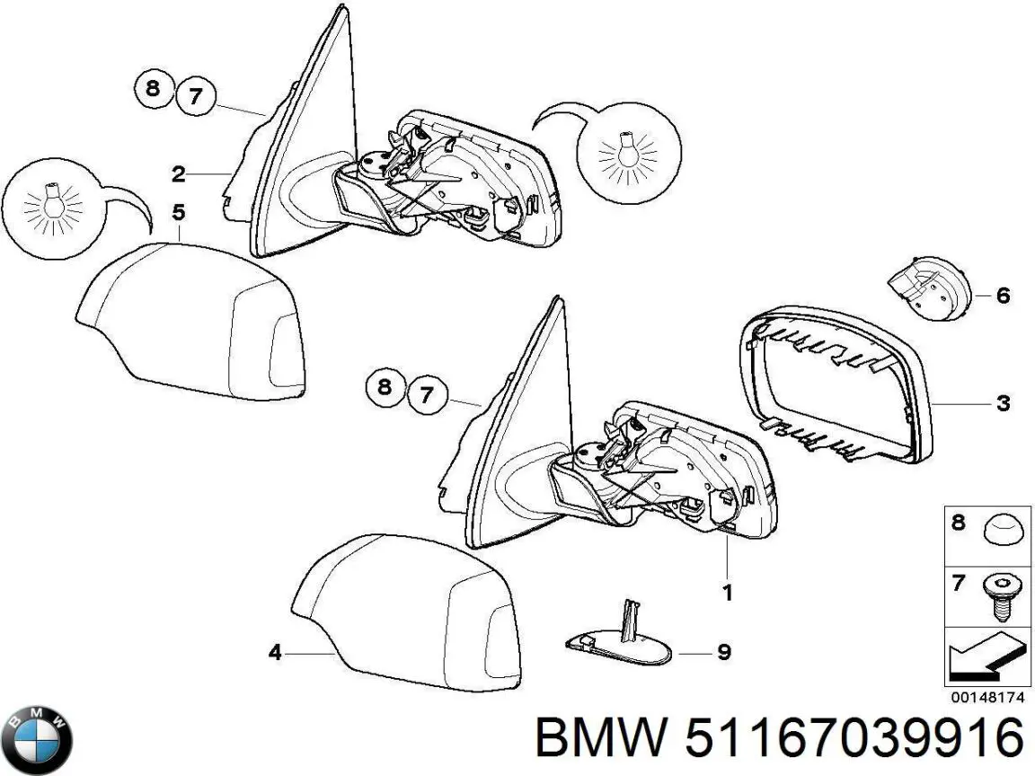 Корпус дзеркала заднього виду, правий BMW 51167002194 ціна, від 215.37 USD