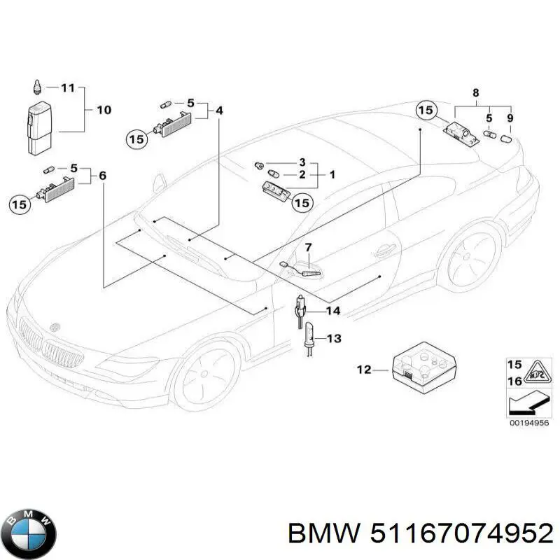 Дзеркальний елемент правого дзеркала заднього виду BMW 51167074952 ціна, від 14.90 USD