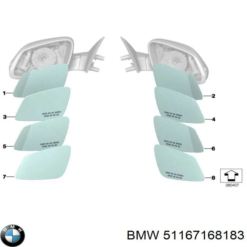 Дзеркальний елемент дзеркала заднього виду, лівого 51167168183 BMW