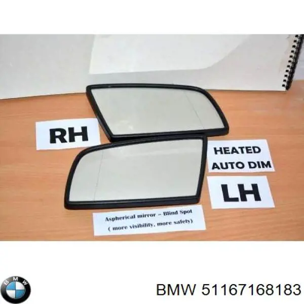Дзеркальний елемент лівого дзеркала заднього виду BMW 51167168183 ціна, від 187.98 USD