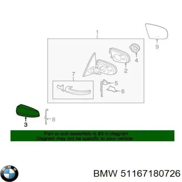 Накладка правого дзеркала заднього виду BMW 51167180726 ціна, від 31.67 USD