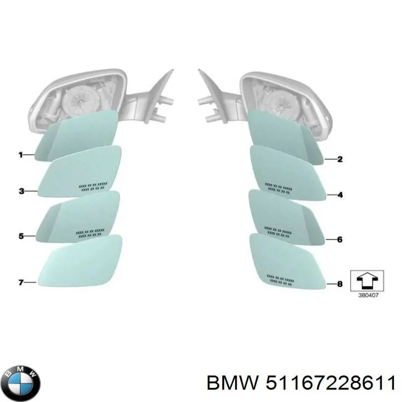 Дзеркальний елемент лівого дзеркала заднього виду BMW 51167228611 ціна, від 88.69 USD