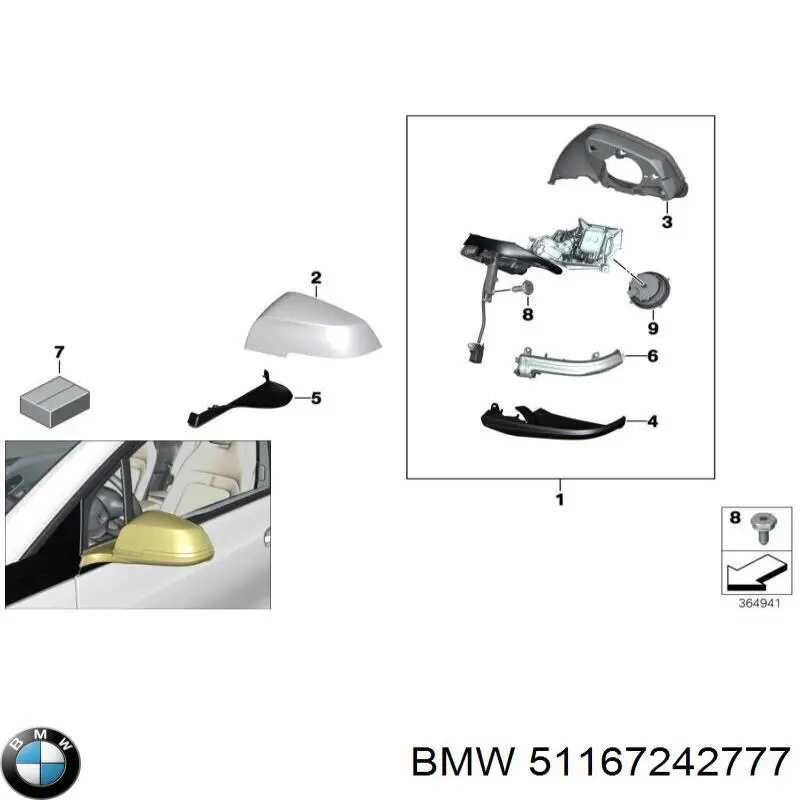 Ліве бічне дзеркало BMW 51167242777 ціна, від 335.07 USD