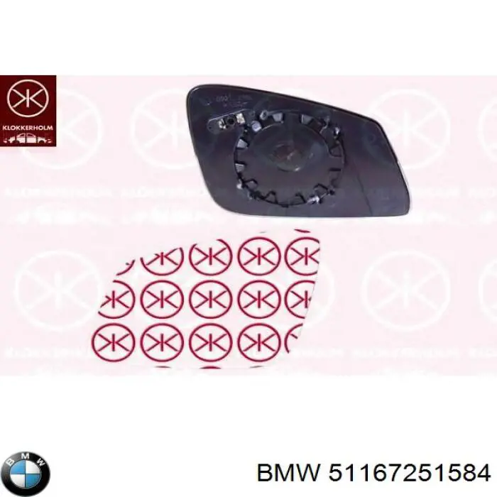 Дзеркальний елемент правого дзеркала заднього виду BMW 51167251584 ціна, від 11.48 USD