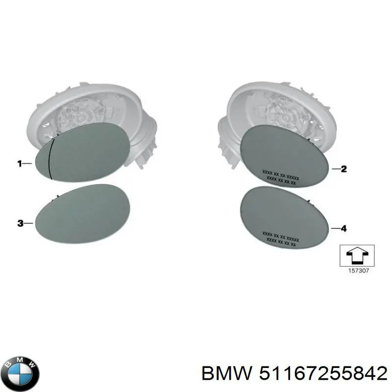 Дзеркальний елемент правого дзеркала заднього виду BMW 51167255842 ціна, від 148.98 USD