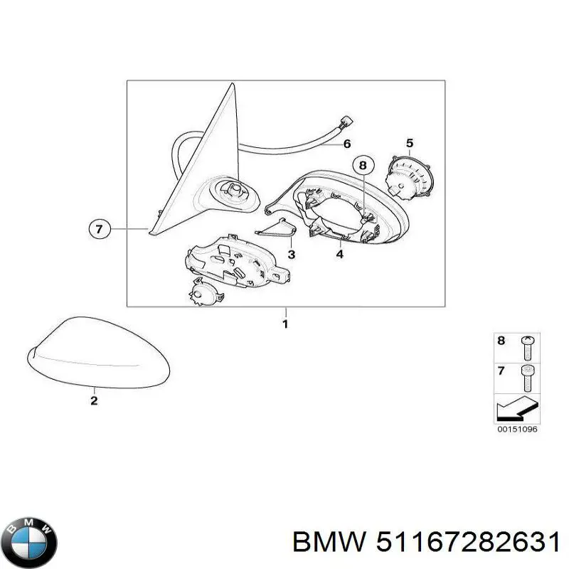 51167282631 BMW Дзеркало заднього виду, ліве