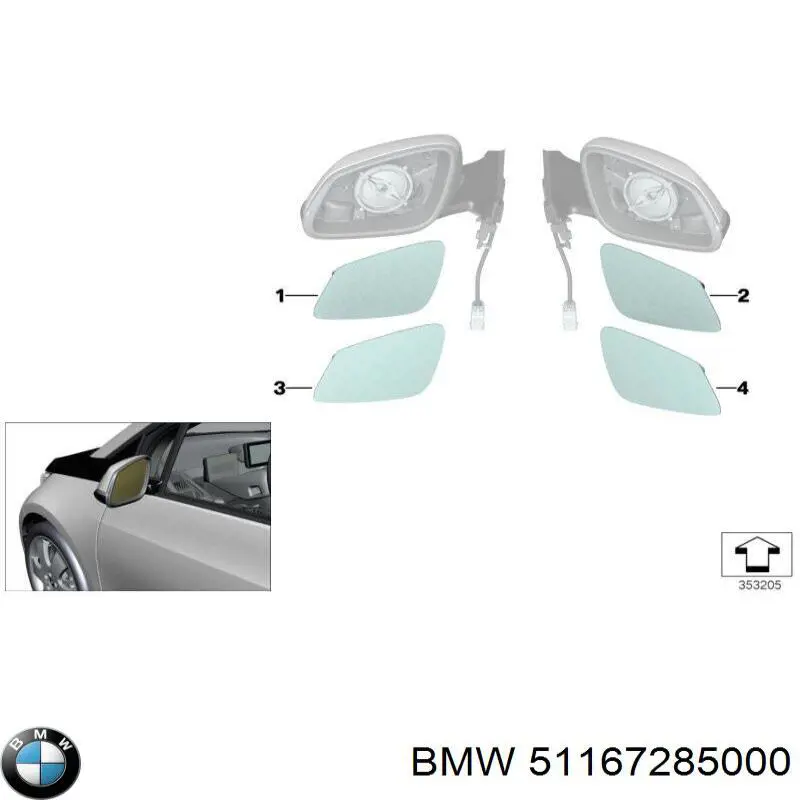 51167285000 BMW дзеркальний елемент дзеркала заднього виду, правого