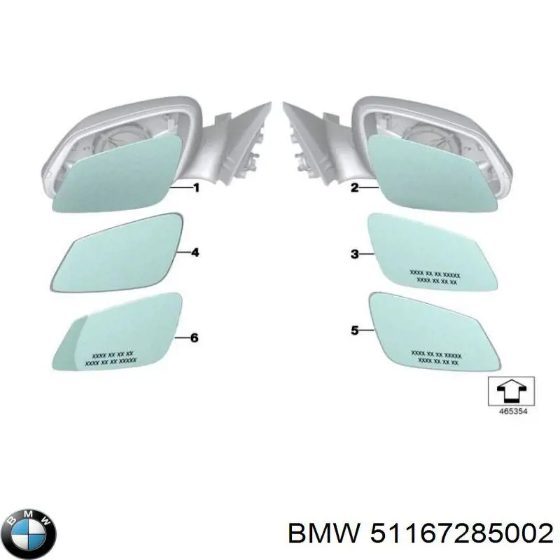 Дзеркальний елемент правого дзеркала заднього виду BMW 51167285002 ціна, від 38.27 USD