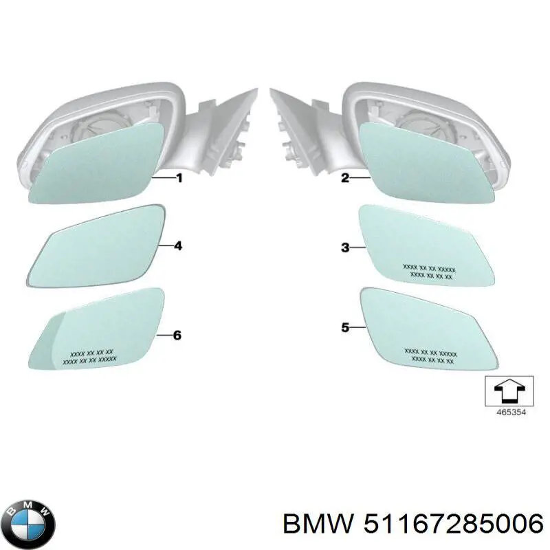 51167285006 BMW дзеркальний елемент дзеркала заднього виду, правого