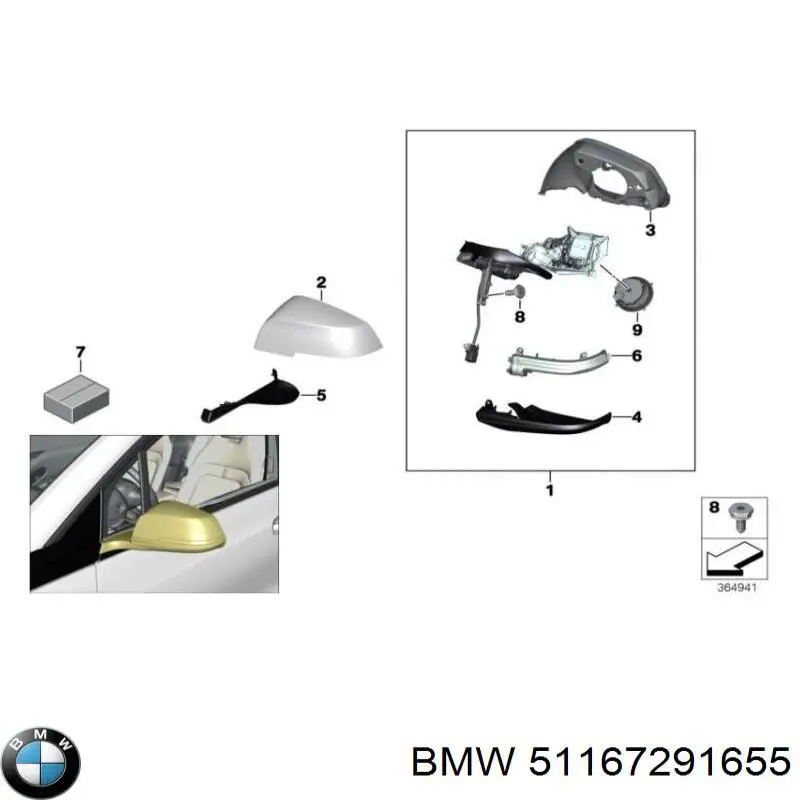 51167291655 BMW Дзеркало заднього виду, ліве