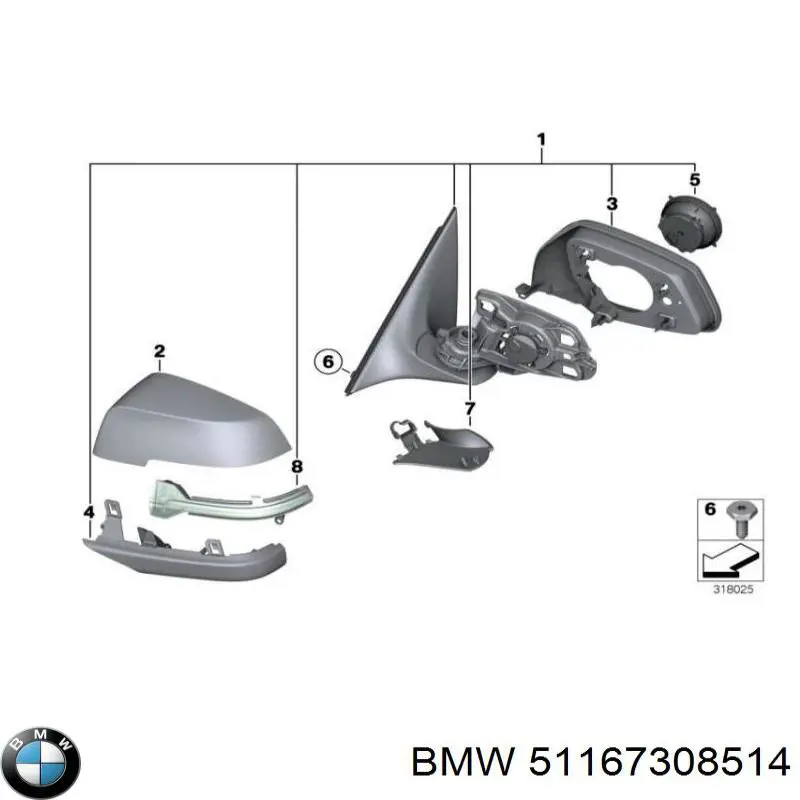 Праве бічне дзеркало BMW 51167308514 ціна, від 531.59 USD