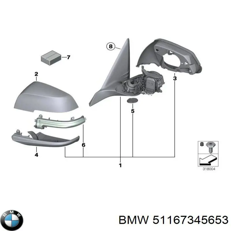 51167345653 BMW Дзеркало заднього виду, ліве