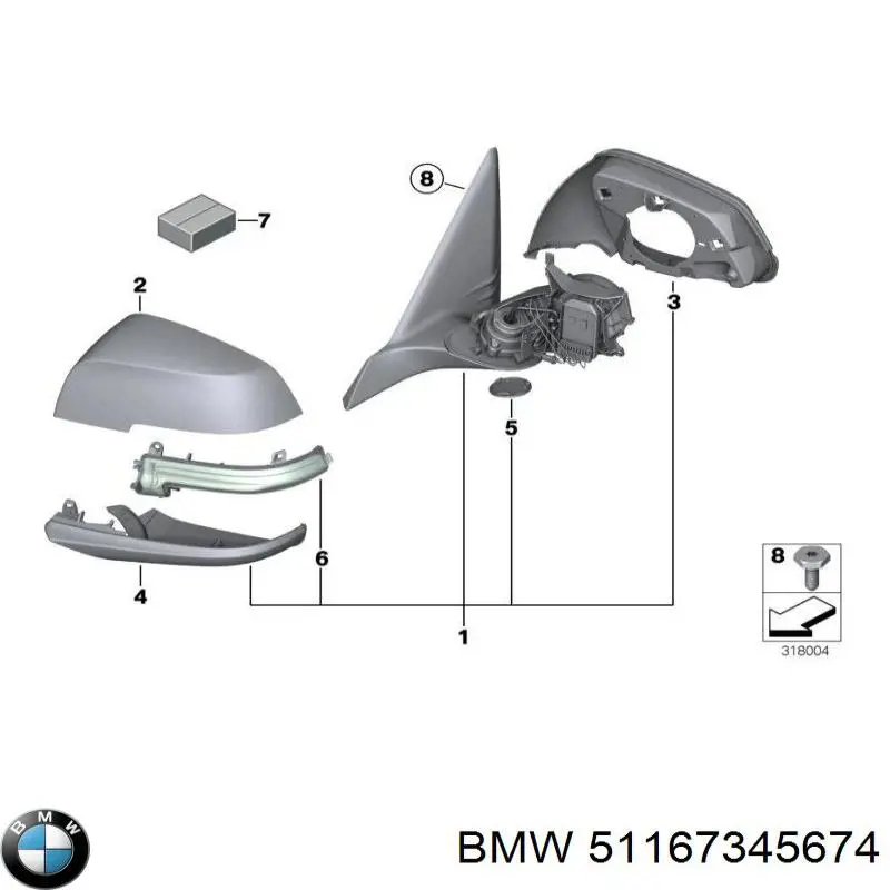 Праве бічне дзеркало BMW 51167345674 ціна, від 129.08 USD