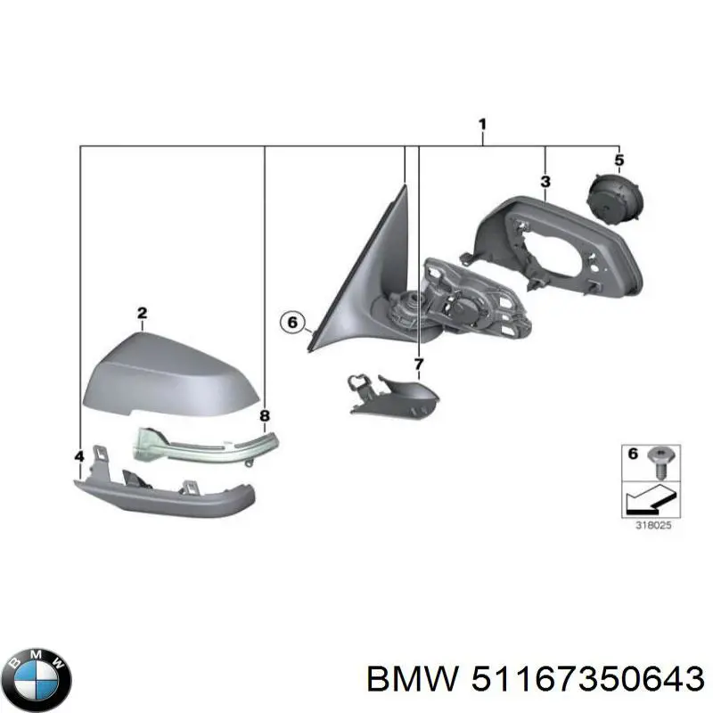 Ліве бічне дзеркало BMW 51167350643 ціна, від 473.06 USD