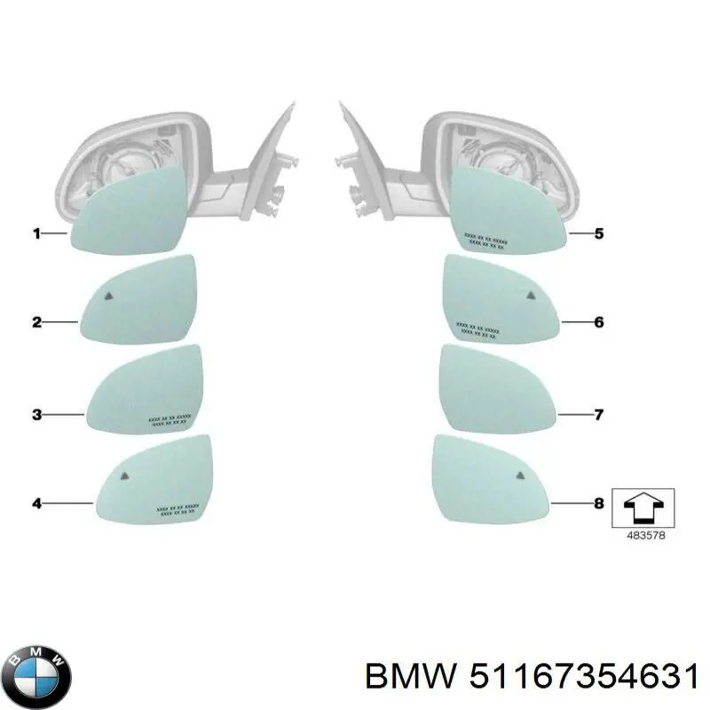 Дзеркальний елемент лівого дзеркала заднього виду BMW 51167354631 ціна, від 133.35 USD