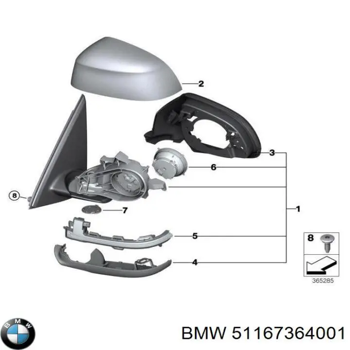Ліве бічне дзеркало BMW 51167364001 ціна, від 386.27 USD