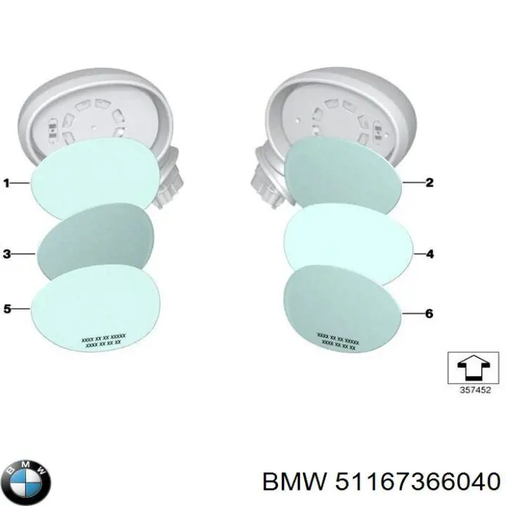 Скло дзеркала заднього виду, правого BMW 51167366040 ціна, від 23.32 USD