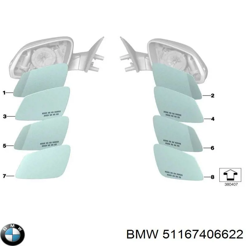Дзеркальний елемент правого дзеркала заднього виду BMW 51167406622 ціна, від 465.13 USD