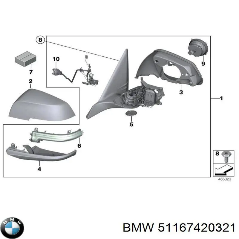 Ліве бічне дзеркало BMW 51167420321 ціна, від 810.74 USD