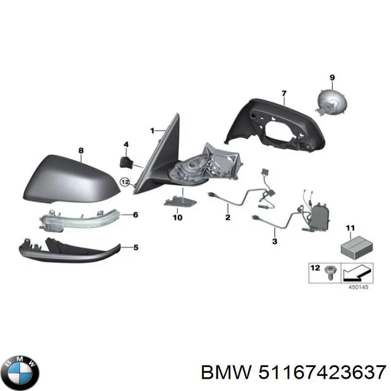 Корпус дзеркала заднього виду, лівого BMW 51167423637 ціна, від 228.04 USD