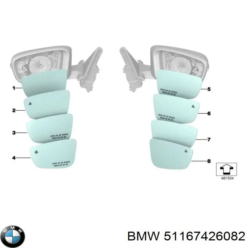 Дзеркальний елемент правого дзеркала заднього виду BMW 51167407166 ціна, від 107.69 USD