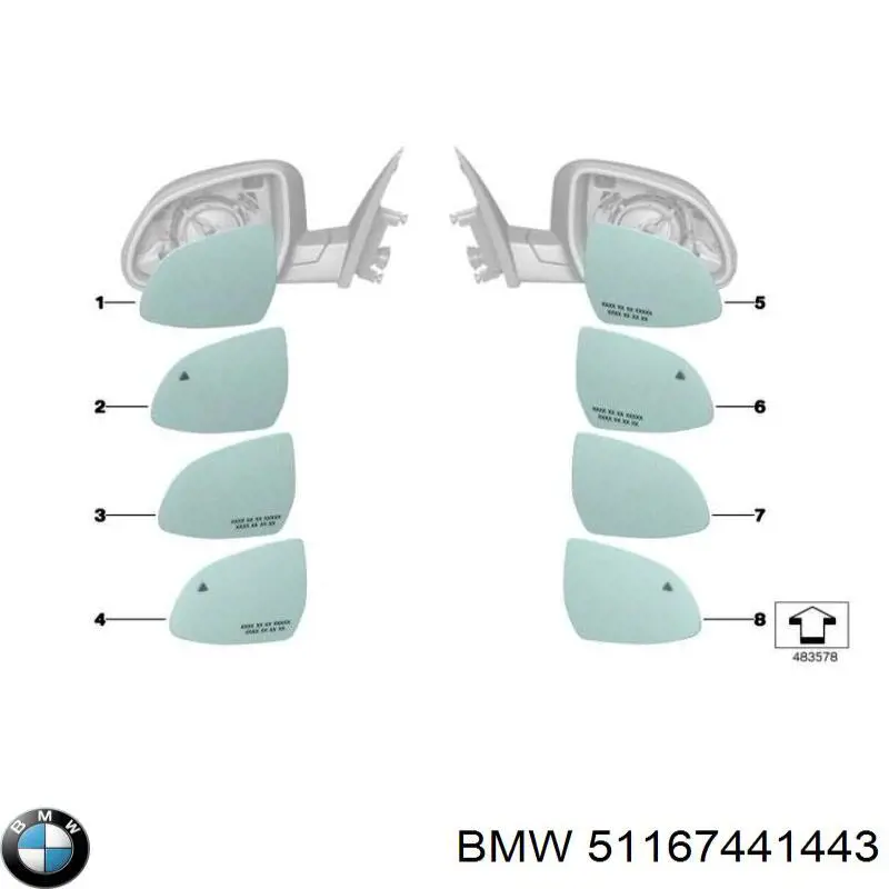 Дзеркальний елемент лівого дзеркала заднього виду BMW 51167441443 ціна, від 421.25 USD