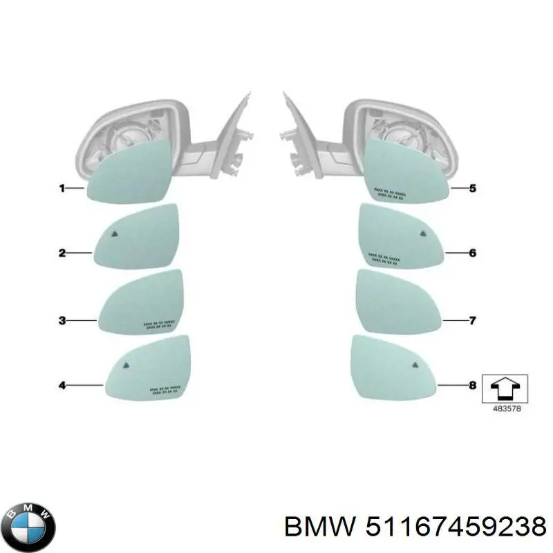 51167459238 BMW дзеркальний елемент дзеркала заднього виду, правого