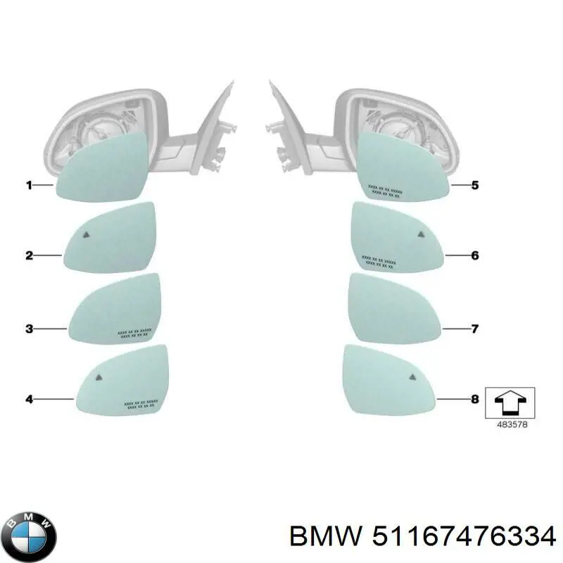 51167476334 BMW Дзеркальний елемент правий