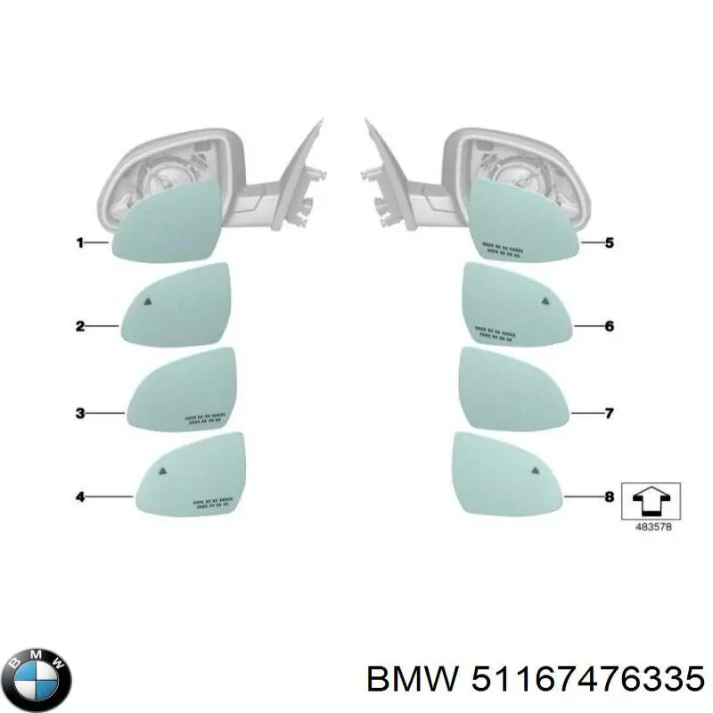 51167476335 BMW Дзеркальний елемент лівого дзеркала заднього виду