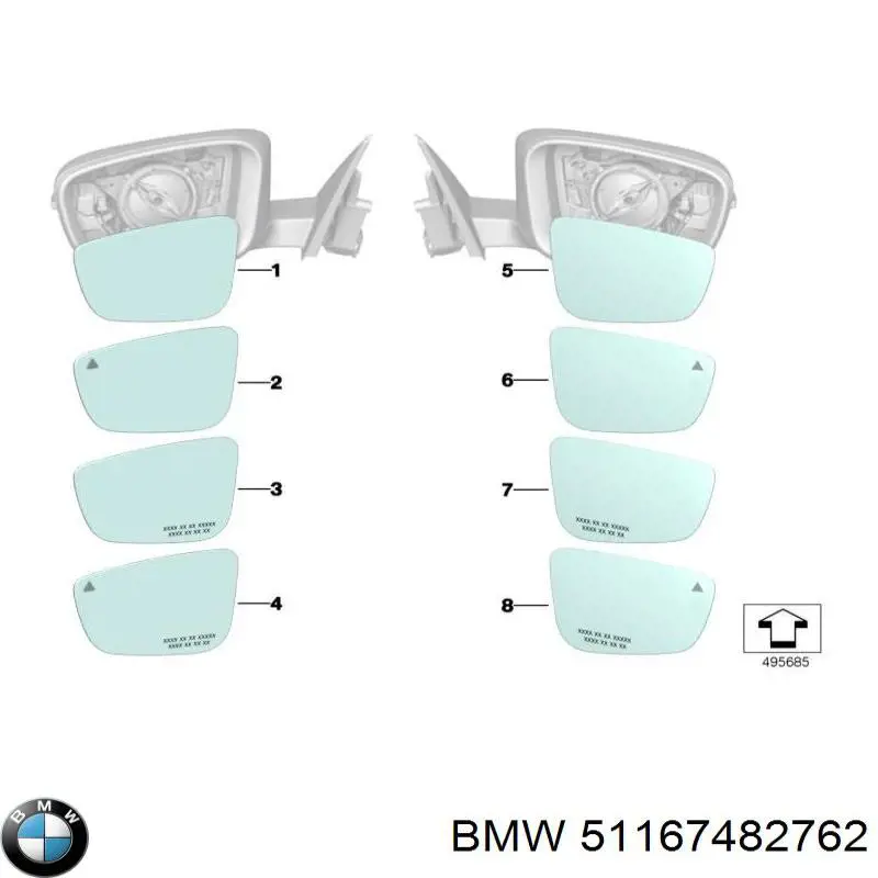 Купити 51167482762 BMW Скло дзеркала заднього виду, правого