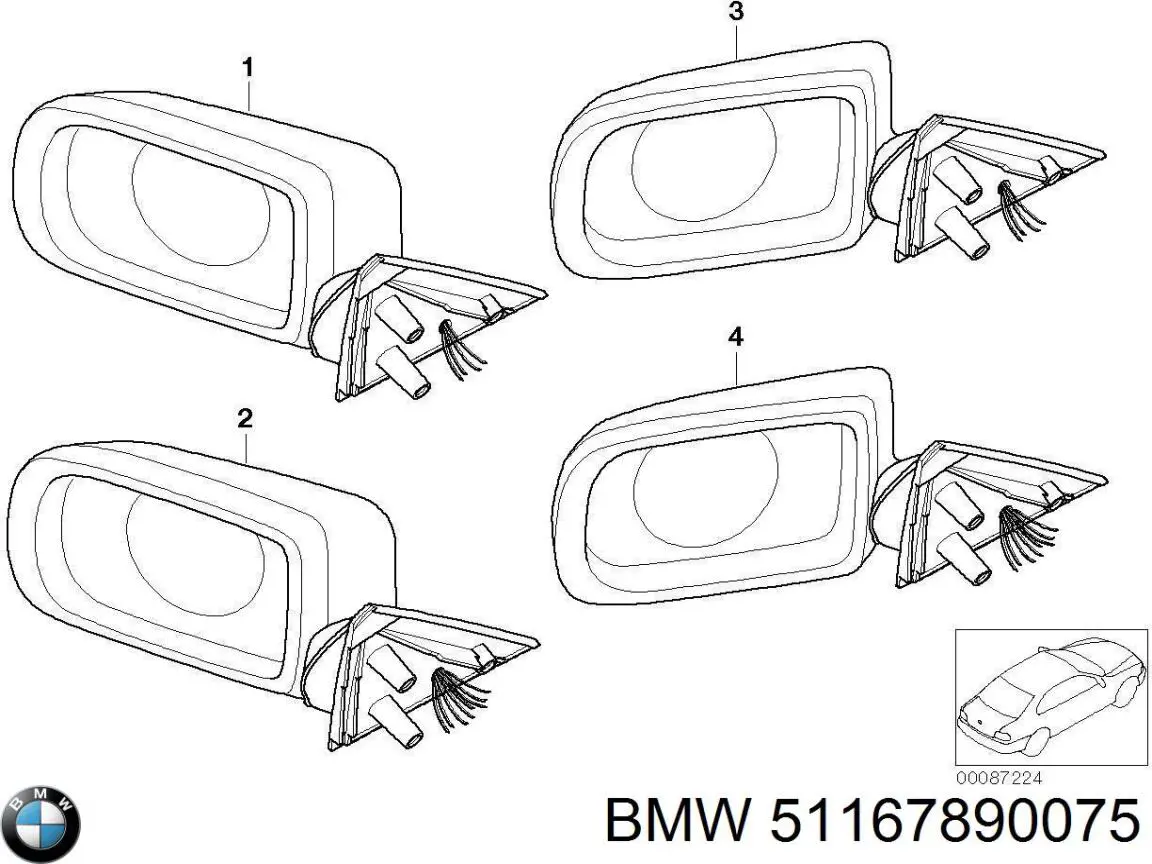 Ліве бічне дзеркало BMW 51167890075 ціна, від 464.81 USD