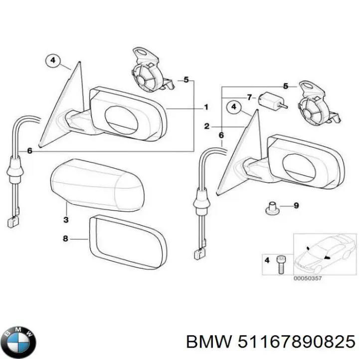 Ліве бічне дзеркало BMW 51167890825 ціна, від 76.02 USD