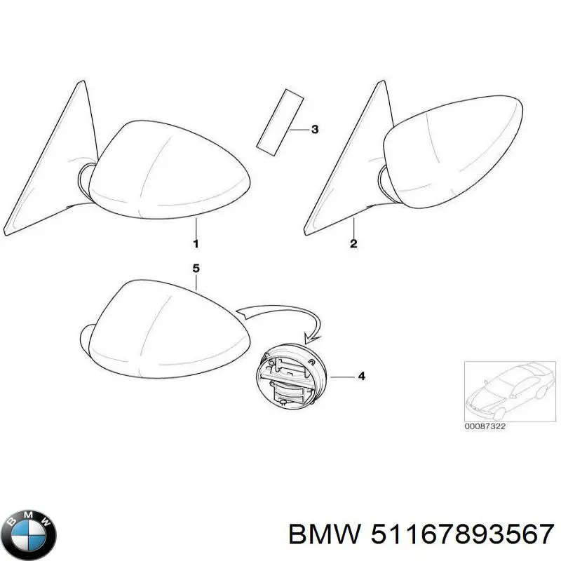 51167893567 BMW Дзеркало заднього виду, ліве