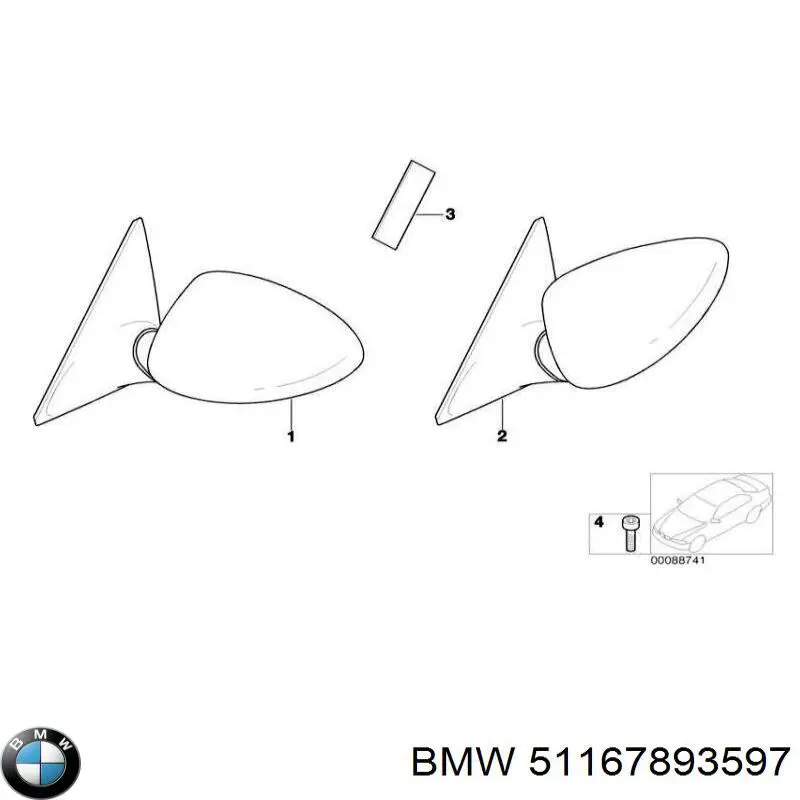 51167893597 BMW Дзеркало заднього виду, ліве