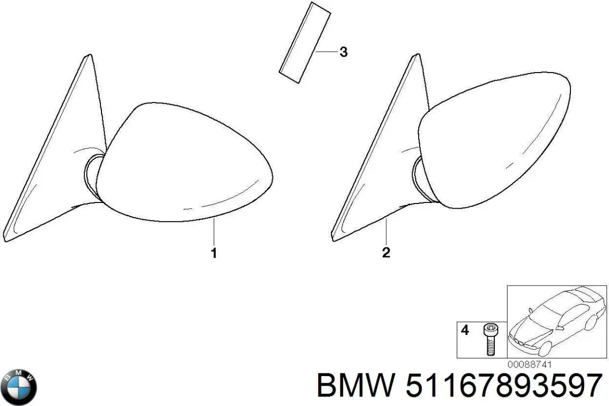 Купити 51167893597 BMW Бічне дзеркало заднього виду ліве