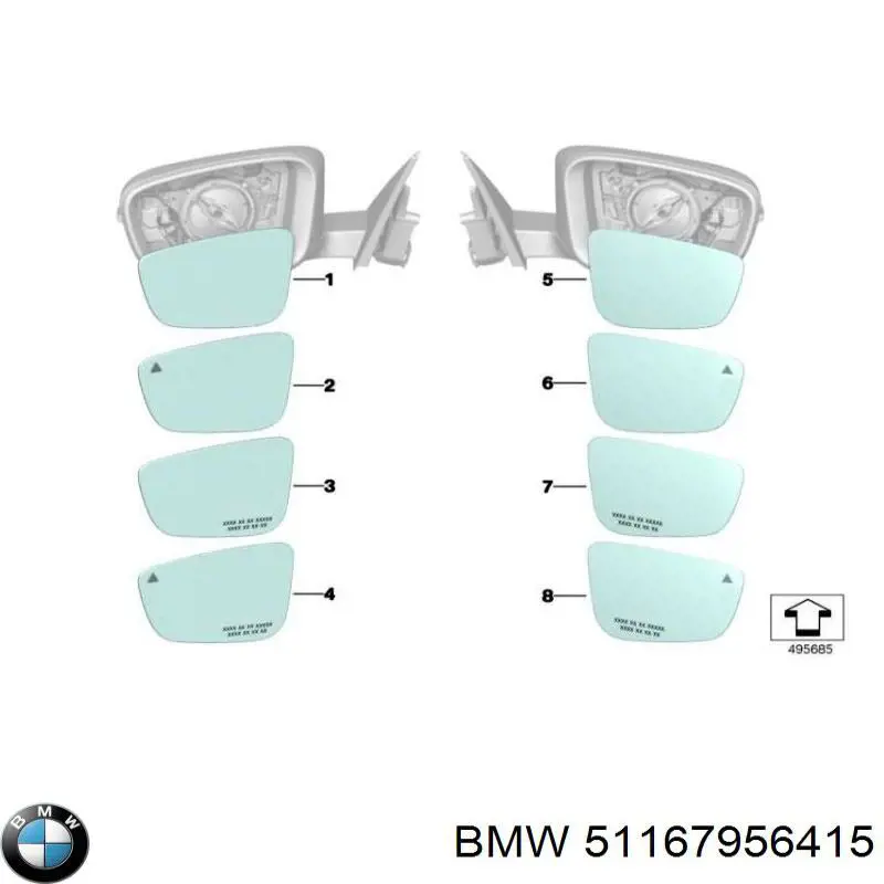 Дзеркальний елемент лівого дзеркала заднього виду BMW 51167011717 ціна, від 342.42 USD