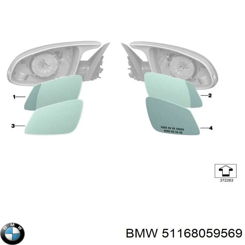 Дзеркальний елемент лівого дзеркала заднього виду BMW 51168059569 ціна, від 152.43 USD
