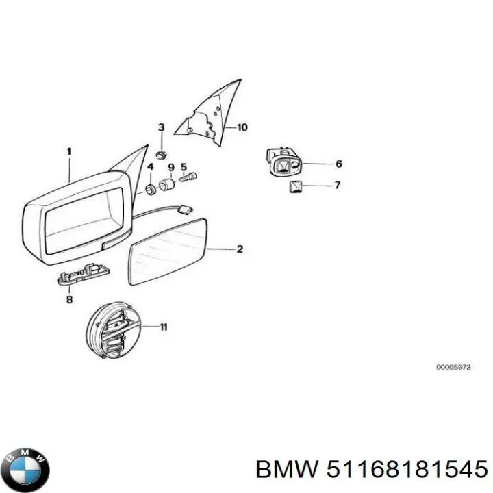 Купити 51168181545 BMW Бічне дзеркало заднього виду ліве