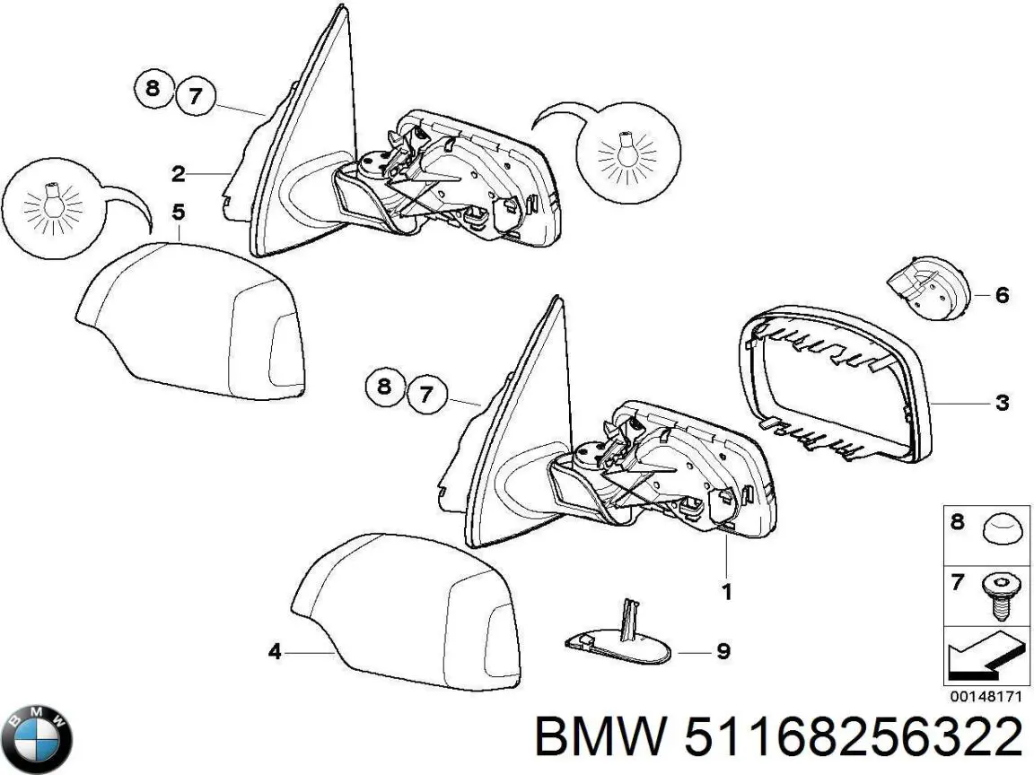 Накладка правого дзеркала заднього виду BMW 51168256322 ціна, від 118.36 USD