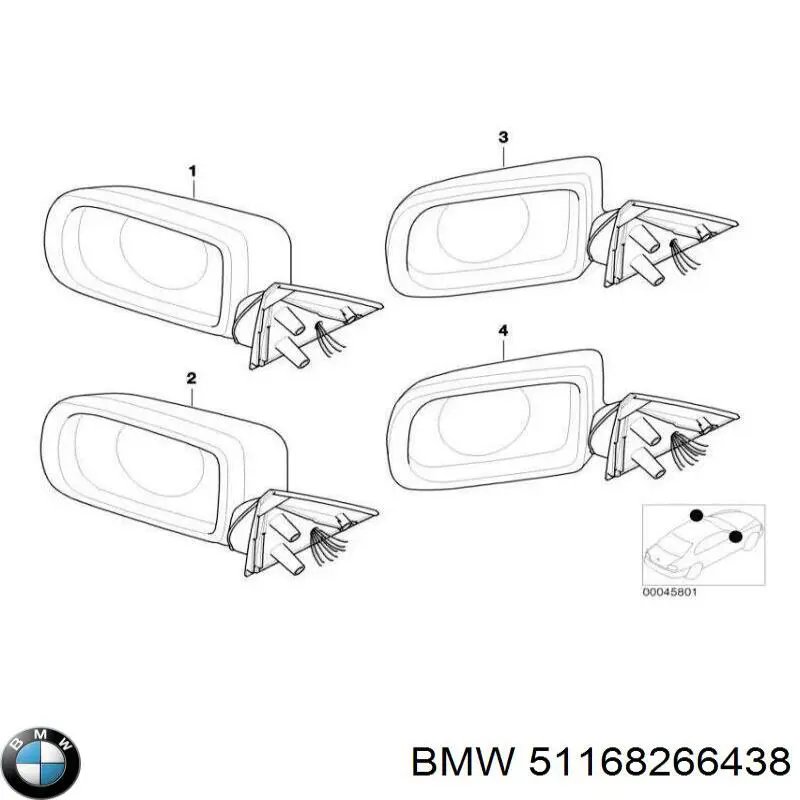 51168266438 BMW Корпус дзеркала заднього виду, лівого