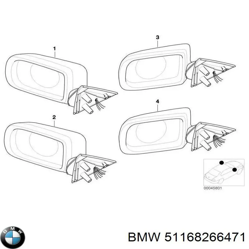 Корпус дзеркала заднього виду, лівого BMW 51168266471 ціна, від 787.05 USD