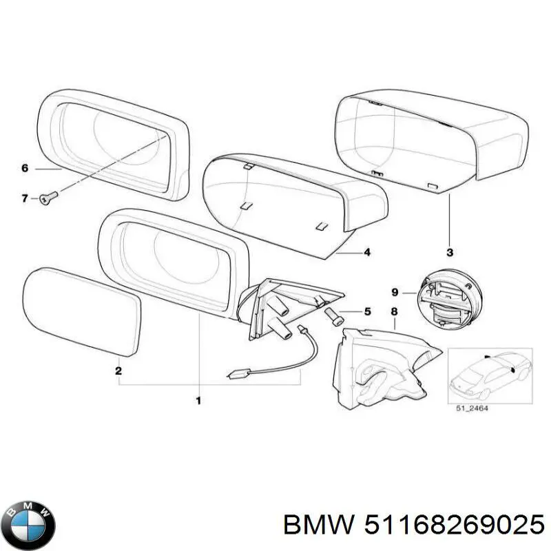 Корпус лівого дзеркала заднього виду на BMW 5 (E39)